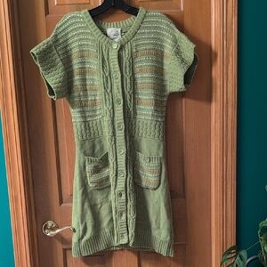 Anthropologie Knit Button-Front Cardigan Dress in Olive Green